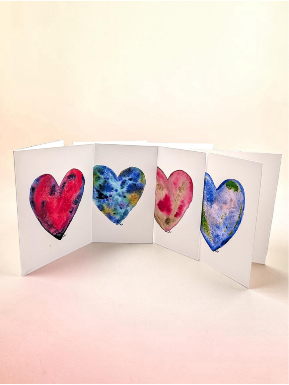Watercolor Notecards: Hearts (4.25" x 5.5")